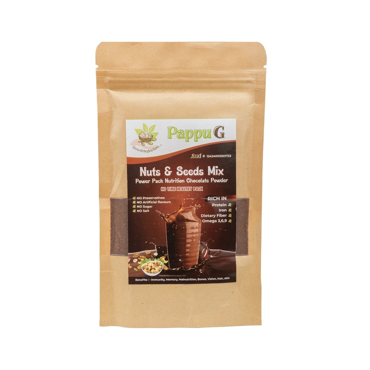 PappuG Dry fruits  | Nuts & Seeds Mix | Power Pack Nutrition with Cocoa (Choco) | NO sugar added | 100% Natural health mix