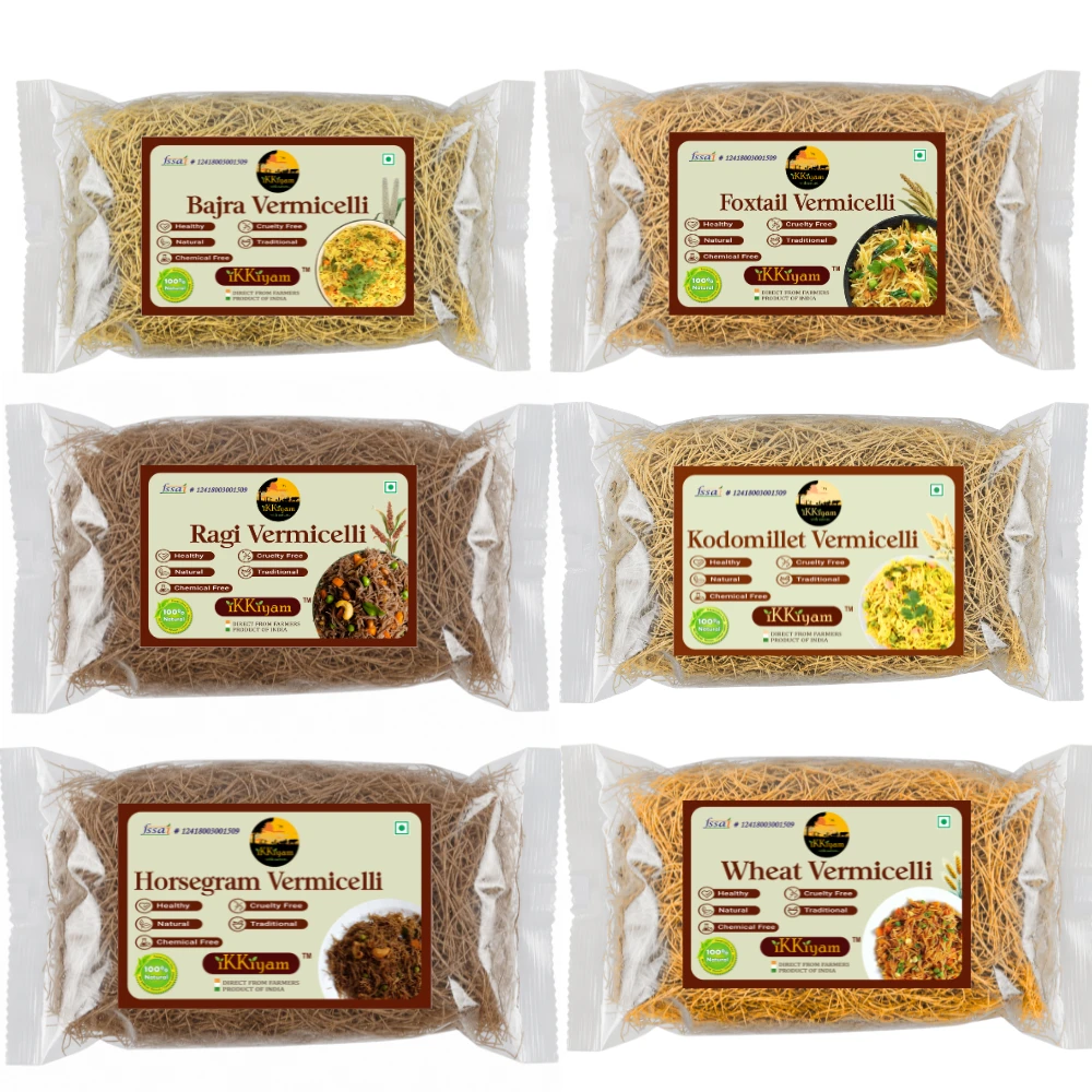 ikkiyam Combo of Kodomillet, Foxtail millet, Wheat, Ragi, Bajra, Horsegram Vermicelli Each 200g - Total 1.2 kg