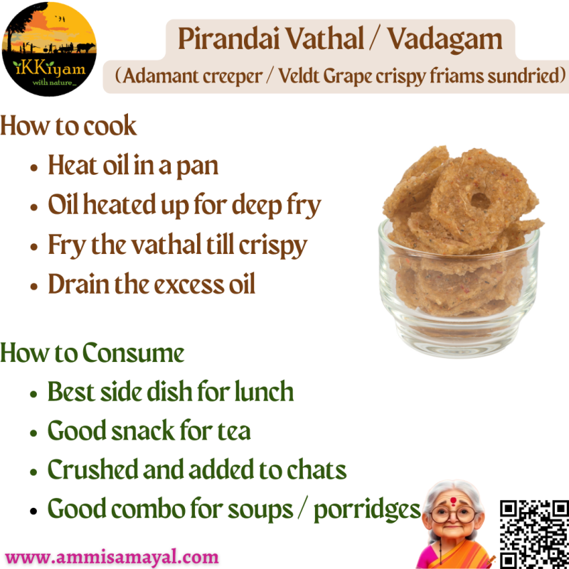 Nalleru, Cissus Quadranglaris, Hadjod, Veldt Grape sun dried crisps | Pirandai Vathal  | Vadagam | பிரண்டை வத்தல்  |  100g - Image 4