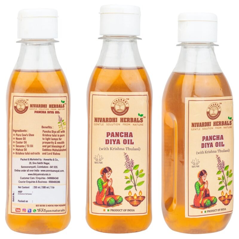 Nivardhi Herbals Pancha diya oil with Krishna tulsi | Blend of 5 pure oil with herbal benefits for pooja | 500ml  - Image 3