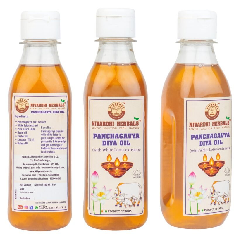 Nivardhi Herbals Panchagavya diya oil with White lotus | Blend of Panchagavya ark & white lotus benefits for pooja | 500ml - Image 2