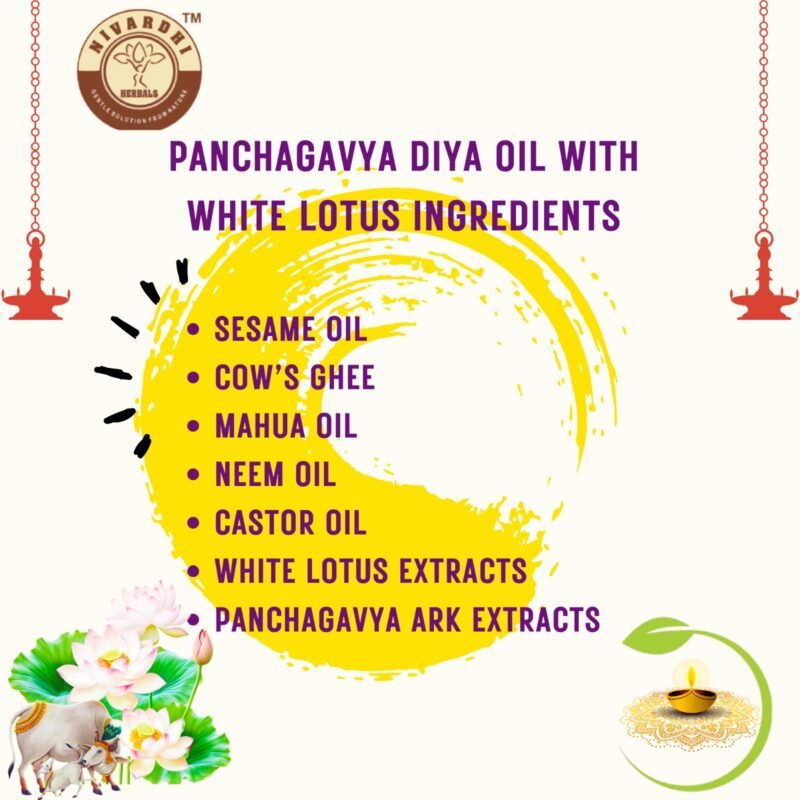 Nivardhi Herbals Panchagavya diya oil with White lotus | Blend of Panchagavya ark & white lotus benefits for pooja | 500ml - Image 4