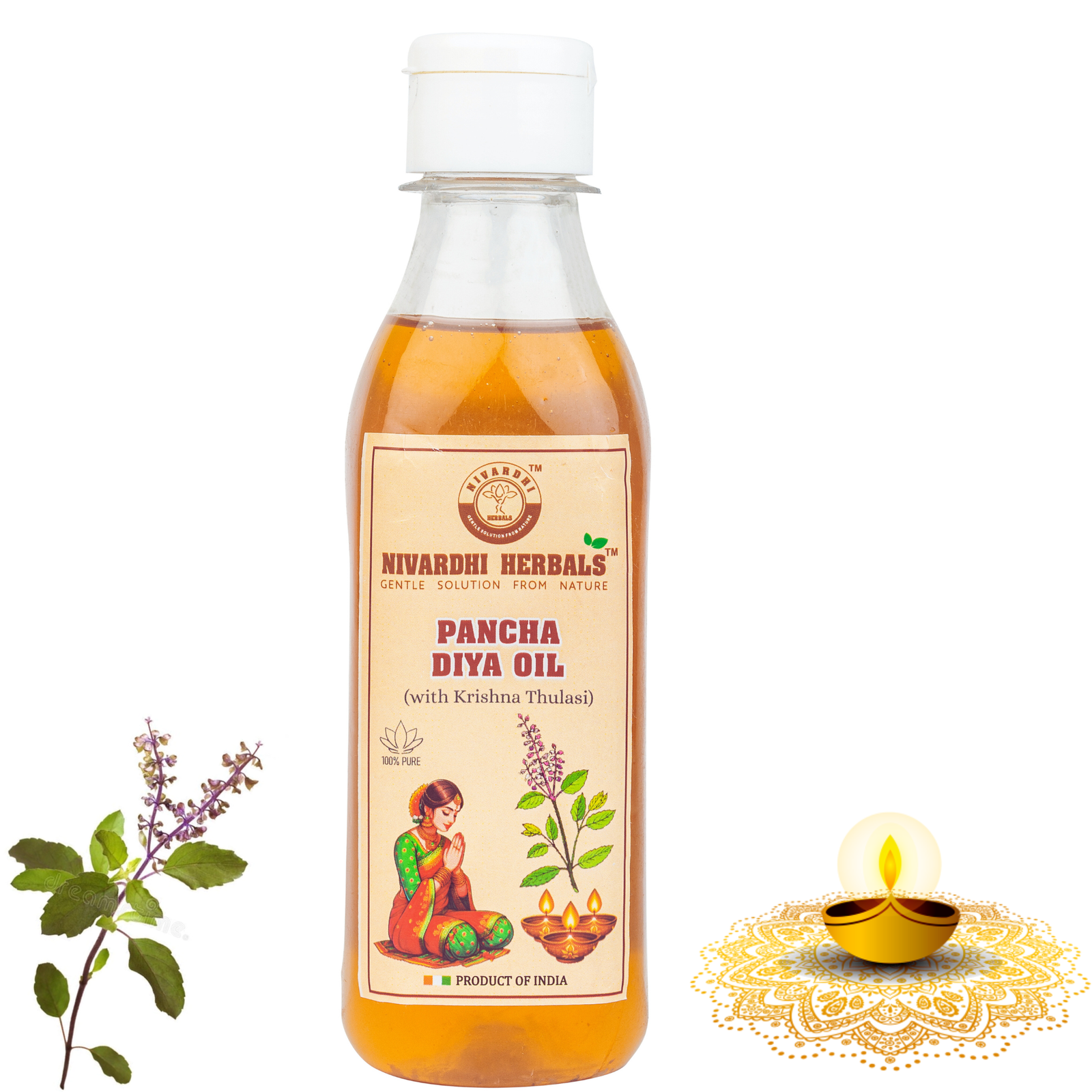 Nivardhi Herbals Pancha diya oil with Krishna tulsi | Blend of 5 pure oil with herbal benefits for pooja | 500ml 